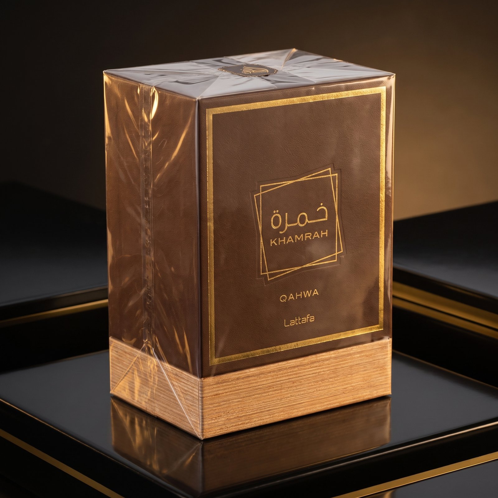Lattafa Khamrah Qahwah EDP 100ml photographed in low light